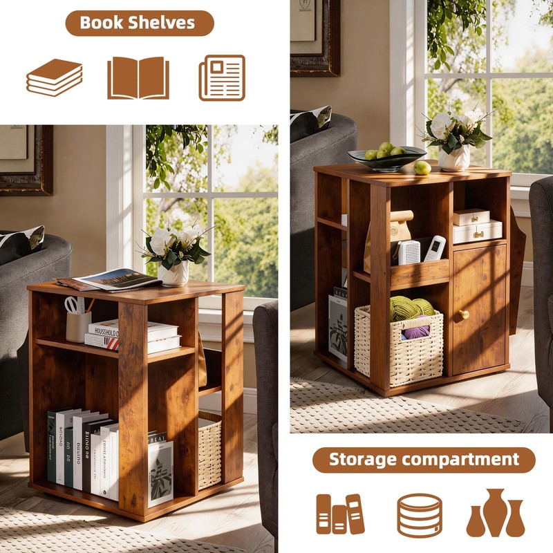 Square Rotating End Table with Storage, 16"D x 16"W x