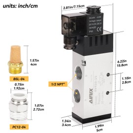 AIRIX 4V410-15 Pneumatic Solenoid Valve DC24V, 2 Position 5 Way, 1/2" NPT, Pilot-Operated Single Coil, Fast Response Electric Air Valve with Junction Box & Quick Connect Fittings