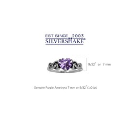 Silvershake 1.04ct. Genuine Heart Shape Amethyst 925 Sterling Silver Celtic Knot Ring Size 8.5