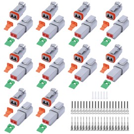 86 PCS Deutsch DT Grey 2 Pin Connectors 10 Set, Waterproof Electrical Wire Connector with Stamped Contacts and Seal Plug for Truck, Off-Road Vehicles, Construction, Agriculture, Motorcycle Wiring