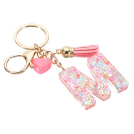 PATIKIL Initial Letter Keychain, Letter M Heart Design Charm with Tassels Decorative Alphabet Pendants for Bag Backpack DIY Craft, Pink