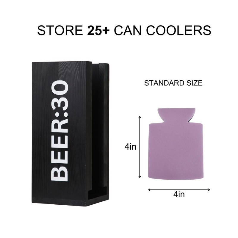 GoFika Can Cooler Holder Dispenser Wall Mounted Wood Black 'BEER:30'