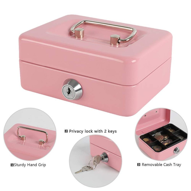 xydled Locking Steel Mini Cash Box with Removable Coin Tray
