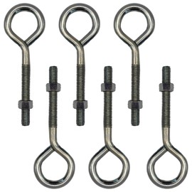 NU-SET 4-3/4 Inch Threaded Wire Bent Eye Bolts for Tie-Downs Rope, Chain Cable, Indoor and Outdoor Light Duty Hanging and Anchoring, 6 Pack