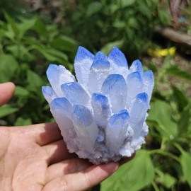 CrystalHola 300-400g Healing Quartz Crystal Crafts Feng Shui Home Decoration Souvenir Blue Crystal Ghost Cluster Gifts for DecorationColor: Blue Quartz Cluster, Size: 300-400g/0.66-0.88lb