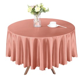 Homiest 1 Pack 84 Inch / 7ft Round Tablecloth Satin Table Cover, Rose Gold Table Cloth Overlay Bright Table Decorations, Silky Satin Dining Table Cloths for Wedding Reception Graduation Banquet