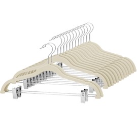Cozymood Velvet Skirt Hangers - Pack of 24 - Velvet Hangers with Clips Ultra Thin Non Slip Velvet Pants Hangers Space Saving Clothes Hanger for Trouser, Skirts, Jeans, Dress (Beige)