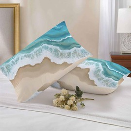 Futuregrace Waterproof Pillow Cases 2-Pack, Summer Beach Spray Gradient Ocean Zippered Pillowcases, Ideal Pillow Covers for Sofa Camping Patio Home Decor, 20"x12"