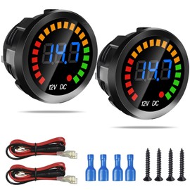 2PCS Waterproof DC 12V Voltage Meter, LED Digital Display Voltmeter Gauge Panel, Round Battery Monitor with Wires & Terminals & Srews, for Marine Car Automotive Vehicle Truck Boat RV ATV UTV