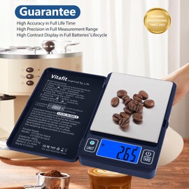 Vitafit 500g Digital Gram Scale in 0.01g, High Accuracy Assured by Built-in Level Bubble, Scale Professional Since 2001, Pocket Scale for Multi-Function: Kitchen, Food, Jewelry, Lab, Coffee, Blue