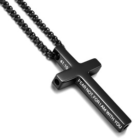 Alissl Cross Breath link Quit Smoking Necklace for Men, Stainless Steel Inspirational Bible Verse Breathlink Stop Smoking Anxiety Necklace Featuring a Vaporless Inhaler Design Black 41:10