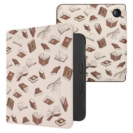 kwmobile Flip Case Compatible with Tolino Vision 6 Case - eReader Case - Books and Pages Beige Brown Gold