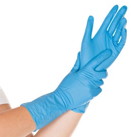 FRANZ MENSCH Hygostar Super High Risk Chemical Protection Gloves, Nitrile, Pack of 50, Blue, 8/M, L: 30 cm, Protective Gloves, Chemical Gloves, Latex Gloves
