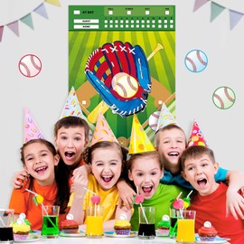WERNNSAI Baseball Party Games - Pin The Baseball On The Glove Birthday Game for Kids Sports Themed Party Favors 21” X 28” Poster with 24 Pcs Ball Stickers Classroom Activities Family Party Decorations