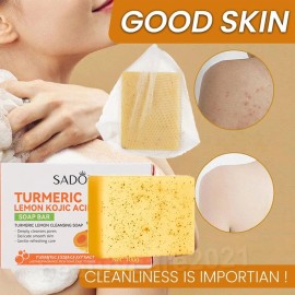 SADOER Turmeric Glow Soap Bar - Lemon & Kojic Acid, Removing Dark Spots, Deep Cleaning