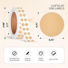 1/4 Inch Circle Sticker Labels, 0.25 Inch Round Adhesive Color-Code Dot Stickers, 1000 Dot Label Stickers for Office and Marking (Kraft Brown)
