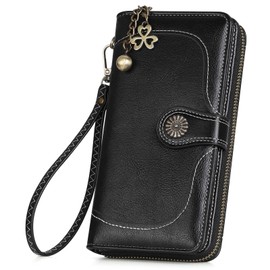 RRANCharltu Women's Large Purse in Long Format, Women's Purse Made of Smooth Synthetic Leather, Women's Purse with Zip, Press Stud and Many Compartments, black, Classic