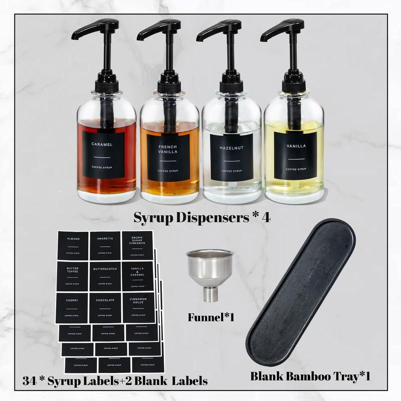 Coffee Syrup Pump Dispenser - Glass Bottle with 1/4 oz