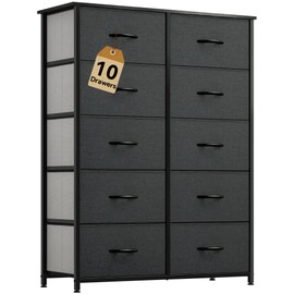 DWVO 10 Drawer Dresser - Fabric Storage Tower, Organizer Unit for Bedroom, Living Room, Hallway, Closets - Sturdy Steel Frame, Wooden Top & Easy Pull Fabric Bins