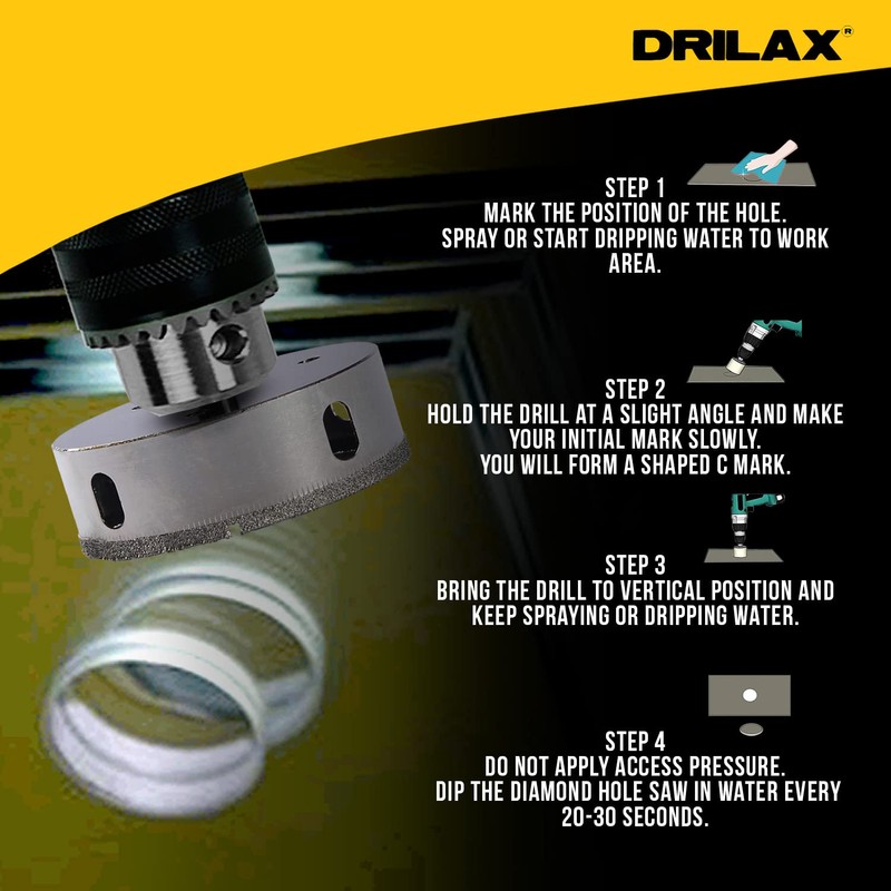 Drilax 2-7/8 inch Diamond Hole Saw Drill Bit Ceramic, Porcelain