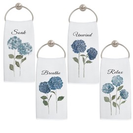 LADOCK Blue Hydrangea Floral Bathroom Hand Towels, Relax Soak Unwind Breathe Botanical Hand Towel for Bathroom Gym Spa Yoga Room Decor, 16x24 Inch Set of 4