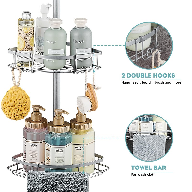 WPT Grey Shower Caddy Corner Organizer for Bathroom, Stainless Steel