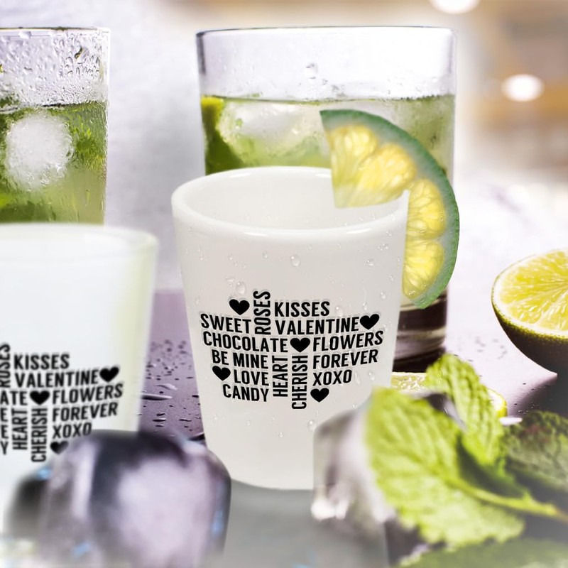 Style In Print Ceramic Shot Glasses Love Candy Chocolate Flowers