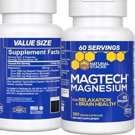 NATURAL STACKS- MagTech Suplemento de Magnesio Complejo de Magnesio Quelado 3 Formas de Magnesio Magtein Magnesio                                     