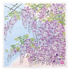 Yamamoto Hitoto Shoten Yuzen Embroidered Handkerchief, Wisteria Trellis A, Pink [1857-A] Japanese Pattern, Elegant, Made in Japan