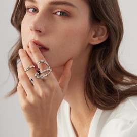 Gold Silver Rings Set for Women Non Tarnish Adjustable Stackable Ring Vintage Bold Thick Open Knuckle Finger Rings Irregular Round Dome Midi Beachy Flower Baroque Pearl Statement Chunky Ring Jewelry