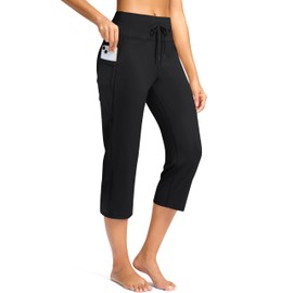 G Gradual Yoga Capri Pants for Women with Pockets High Waist Capris Leggings Tummy Control Straight Workout Summer Crop Pants(Black,XL)