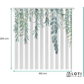 Loti Living Anti-Mould Shower Curtain - 180 x 200 cm - Hanging Plant - Waterproof Polyester - Includes Rings - Shower Curtains - Shower Curtain Anti Mould - Shower Curtain Bath Shower Curtain