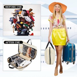 Vinsatin 2 Pcs Shoe Bag for Travel with Handle Travel Shoe Organizer Portable Luggage Shoe Storage Bag for Multiple Shoes (Light Gray, Beige)