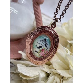 Fancy Fox Boutique Rose Gold Bird Cage Victorian Brass Locket Necklace Pendant Wedding Mothers Day