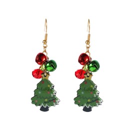 Christmas Tree Red Green Christmas Jingle Bell Tinkle Cute Ornament Dangle Drop Earrings for Women Fish Hook Dangling Hanging Hypoallergenic Holiday Festival Party Jewelry Gift for Bff Sister