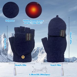 USB Heated Gloves, Double-Sided Heating Touchscreen Hand Warmers Gloves for Men and Women, Full & Half Heated Fingerless Winter Gloves for Indoor Office Outdoor Sledding Hiking Cycling