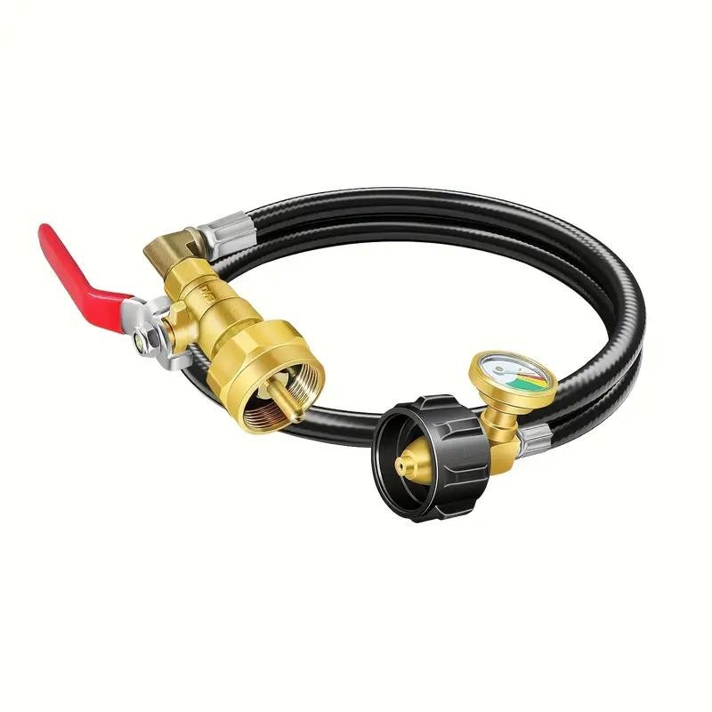 Propane Refill Adapter Hose with Gauge & Control Valve! Extend,