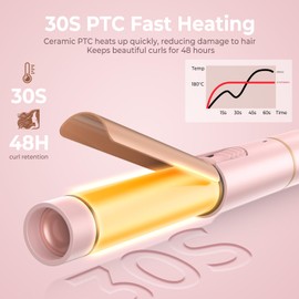 Dual Voltage Curling Iron 1 Inch, Portable Travel Curling Iron 110-240V with Anti-scalding Cover Mini Curling Wand Ceramics 30S Fast Heating Travel Curling Iron for Short Hair,with Storage Bag (Pink)