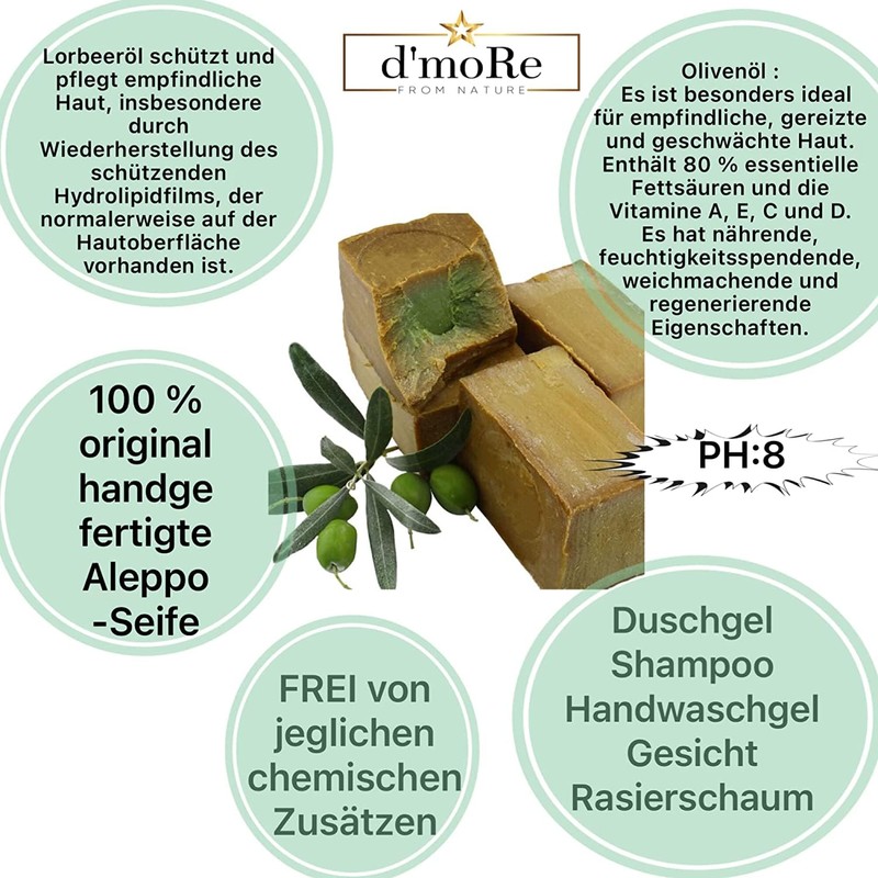 d'moRe 2 x Certified Classic Aleppo Soap 40% Laurel Oil