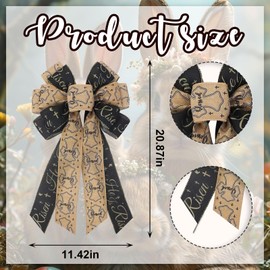 Large Easter Religion Wreath Bows Black Natural Cross Burlap Bows for Wreath, He is Risen Blessed Words Ribbon Bows Easter Decor Bows for Easter Indoor Outdoor Decoration Wreath Ornament Supplies