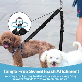 YAODHAOD Double Dog Leash,Two Dog Leash Splitter, No Tangle 360° Swivel Rotation Reflective Lead, Adjustable Length Bungee Heavy Duty Walking Training Dual Dog Leash Extension (Black)