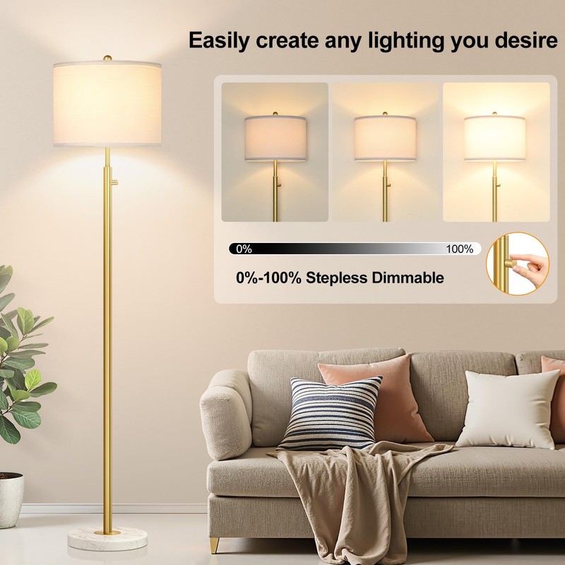 【Upgraded】Dimmable Gold Floor Lamps for Living Room, 11W LED Bulb