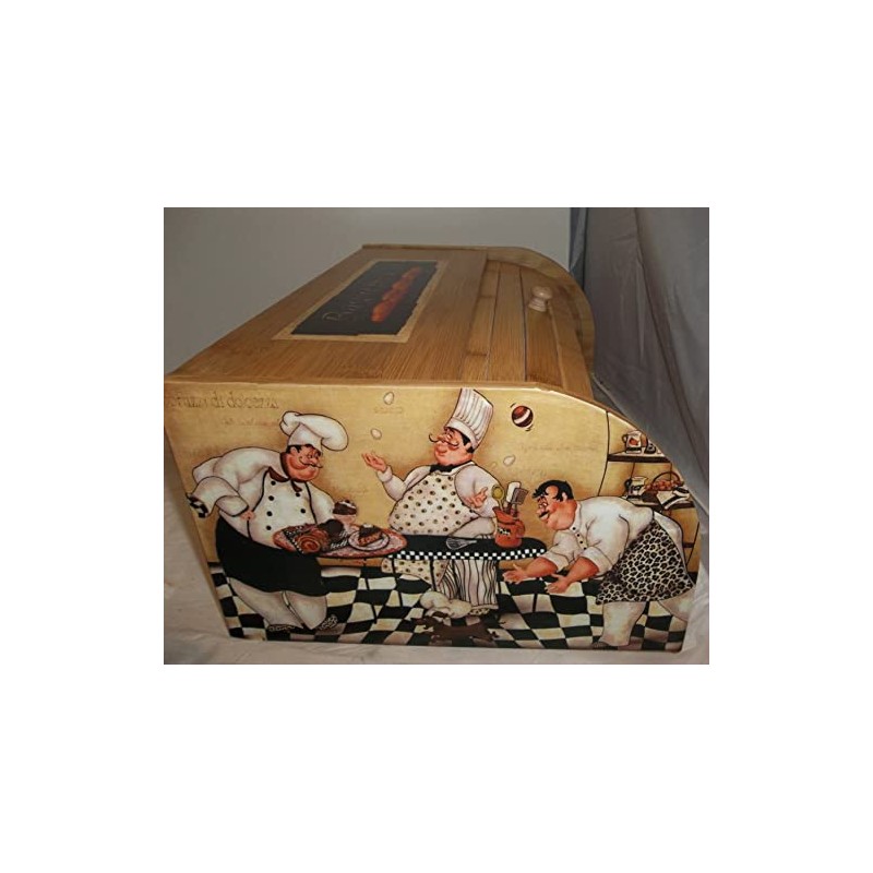 Fat Chef Bread Box Bamboo Waiter Kitchen Roll Top Bistro