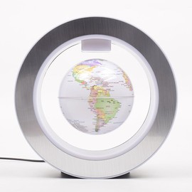Magnetic Floating Globe Levitation Floating World Map With Led Light O Shape Frame Desk Gadget Decor, 4inch White Globe