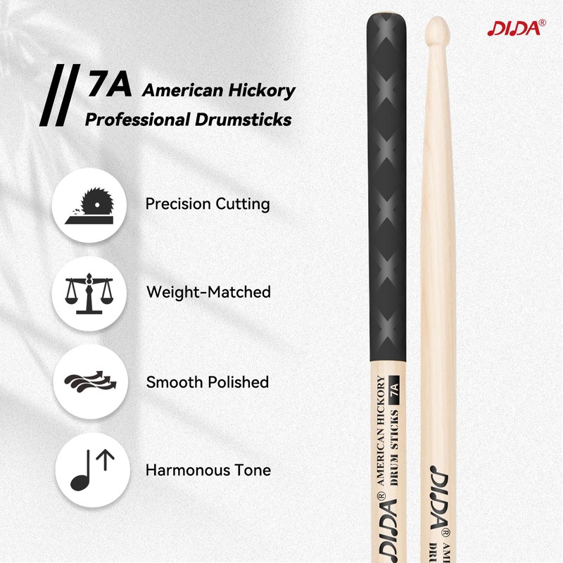 Drum Sticks, American Hickory Drumsticks, Drumsticks for Drum, Non-Slip Grip,
