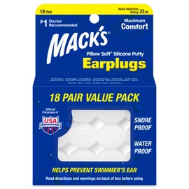 Mack's Pillow Soft Silicone Earplugs, 18 Pair - The Original Moldable Silicone Putty Ear Plugs for Sleeping, Snoring, Swimming, Travel, Concerts and Studying | Made in USA