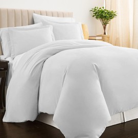 PIZUNA 100% Cotton Single Duvet Cover Set White, 400 Thread Count Long Staple Cotton Duvet Cover Single 140x200cm, Soft Sateen Weave Quilt Cover with Button Closure (Single Duvet Cover)
