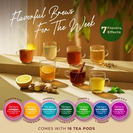 Gya Tea Co 7 Days Collection Tea Gift Set (16 ct) - Weekly Assorted Tea Pod Variety Pack with 7 Flavors Rich in Vitamin A B C D & D3 for Nourish & Energy