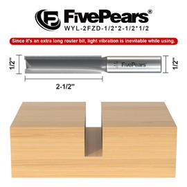 FivePears Straight Router Bits 1/2 Inch Shank Double Flute, 1/2 Inch Cutting Diameter, 2-1/2 Inch Cutting Length, Used for Create Groove, Dado or Hollow