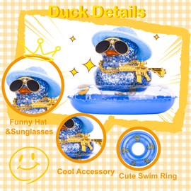 MuMyer Car Rubber Duck Ornament Colorful Duck Car Dashboard Decorations with Mini Hat Swim Ring Necklace Sunglasses and Cool Accessory for Car Dashboard Home Decor(P-Pink Hat)